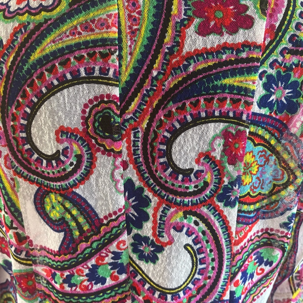 Ali Miles Sz S Multi Color Paisley Mesh Open Front Sheer Cardigan Layering Top - Picture 6 of 11